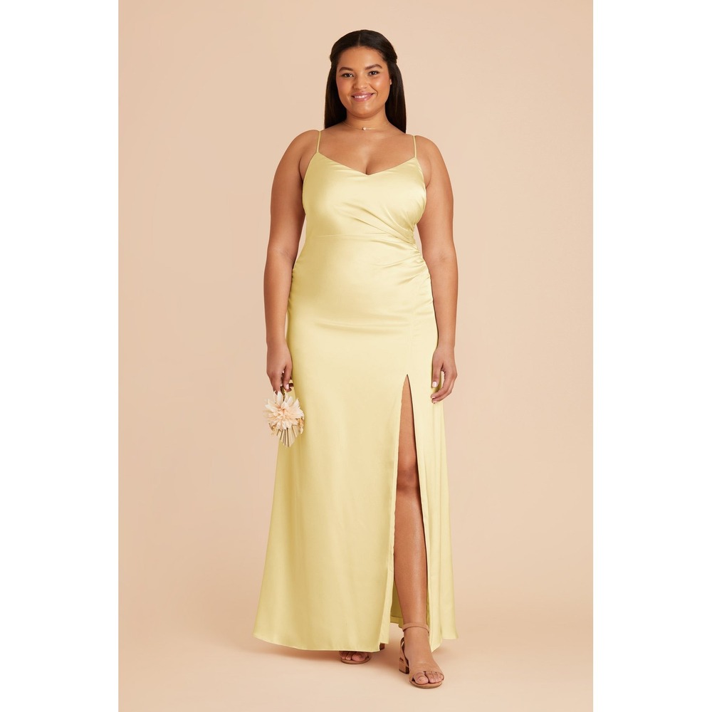 Birdy Grey Catherine Dress Women XL Yellow Satin A-Line Adjustable Straps